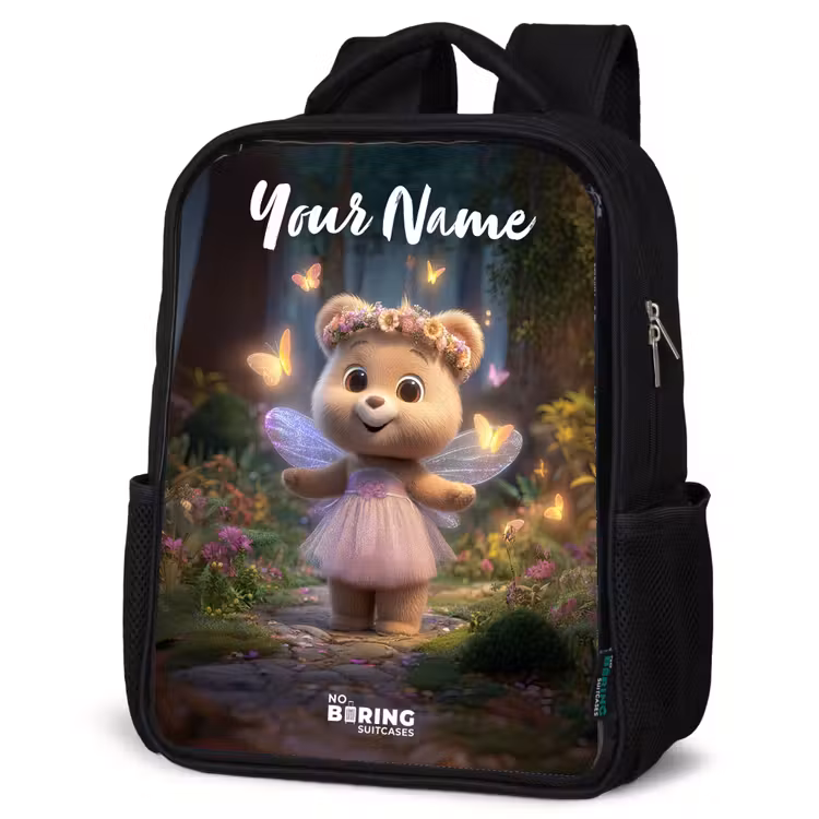 Kids backpack with name - Black - Bear - Butterflies - Forest - Fairy — 4