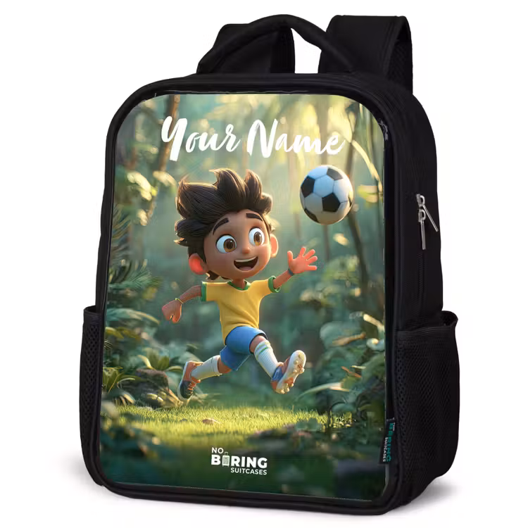 Kids backpack with name - Black - Boy - Football - Forest - Trees — 4