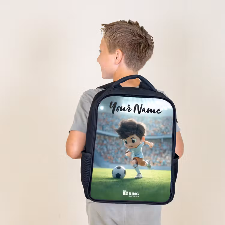 Kids backpack with name - Black - Boy - Stadium - Soccer - Sunlight — 2