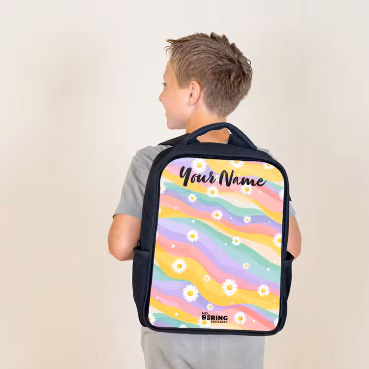 Kids backpack with name - Black - Daisies - Colorful - Pastel — 2