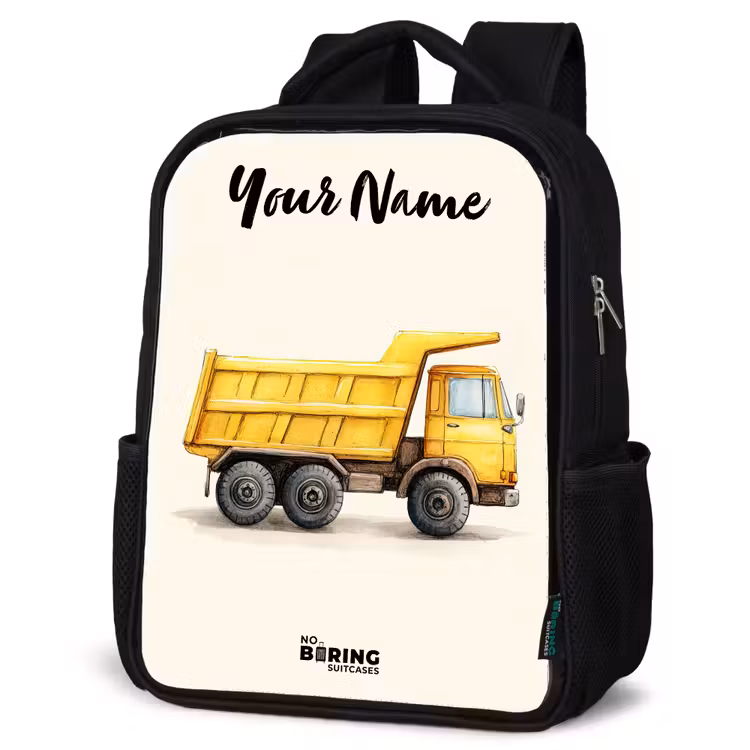Kids backpack with name - Black - Dump truck - Signed - Yellow — 4