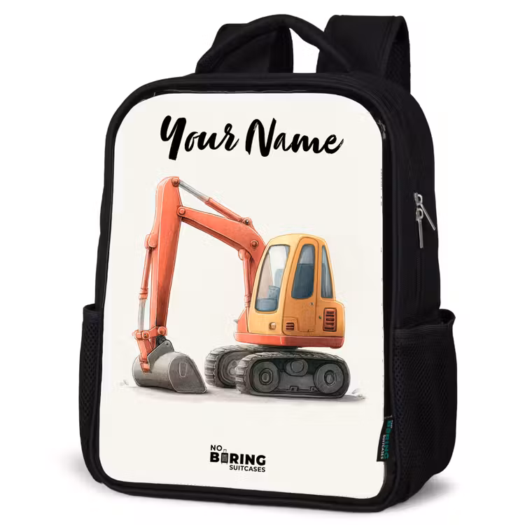 Kids backpack with name - Black - Excavator - Signed - Orange — 4