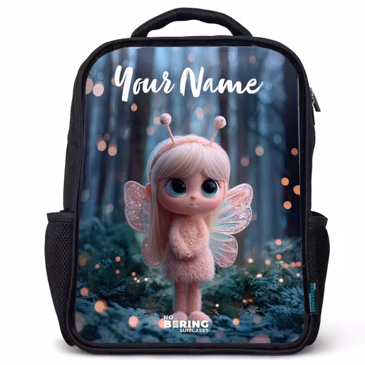 Kids backpack with name - Black - Fairy - Forest - Glitters — 1