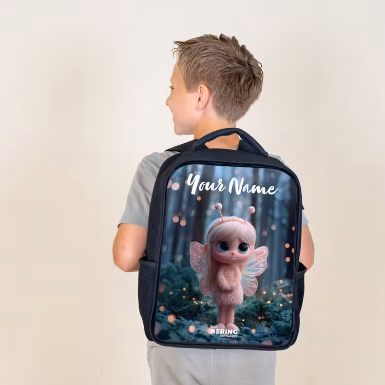 Kids backpack with name - Black - Fairy - Forest - Glitters — 2