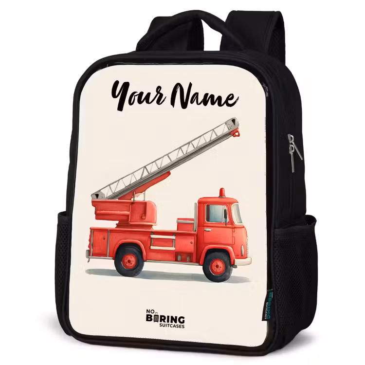 Kids backpack with name - Black - Fire truck - Signed - Red — 4