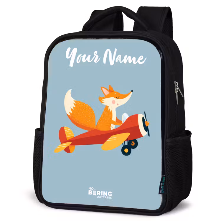 Kids backpack with name - Black - Fox - Airplane - Flies — 4