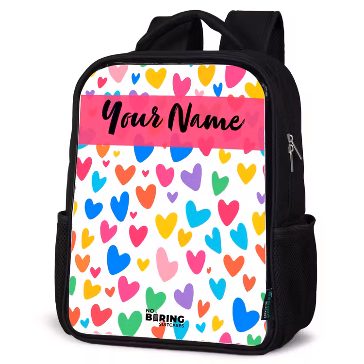 Kids backpack with name - Black - Hearts - Colorful - Pattern — 4