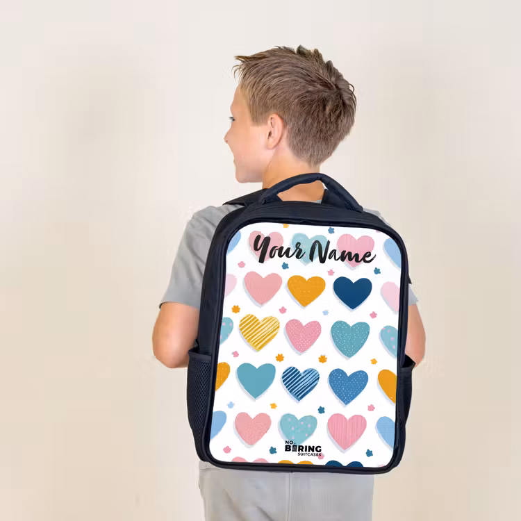 Kids backpack with name - Black - Hearts - Pastel - Pattern — 2