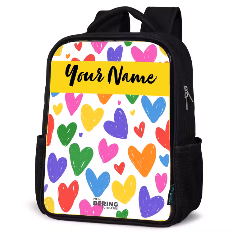 Kids backpack with name - Black - Hearts - Pattern - Colorful — 4