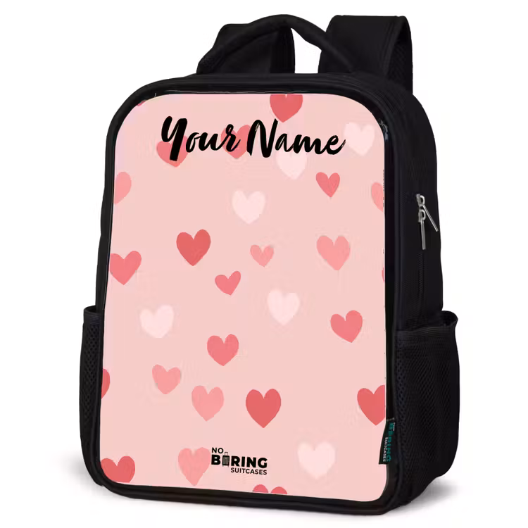 Kids backpack with name - Black - Hearts - Pattern - Pink — 4