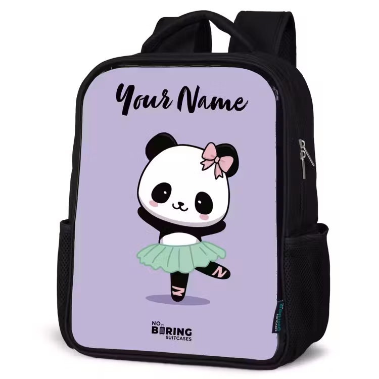 Kids backpack with name - Black - Kawai - Ballet - Panda — 4