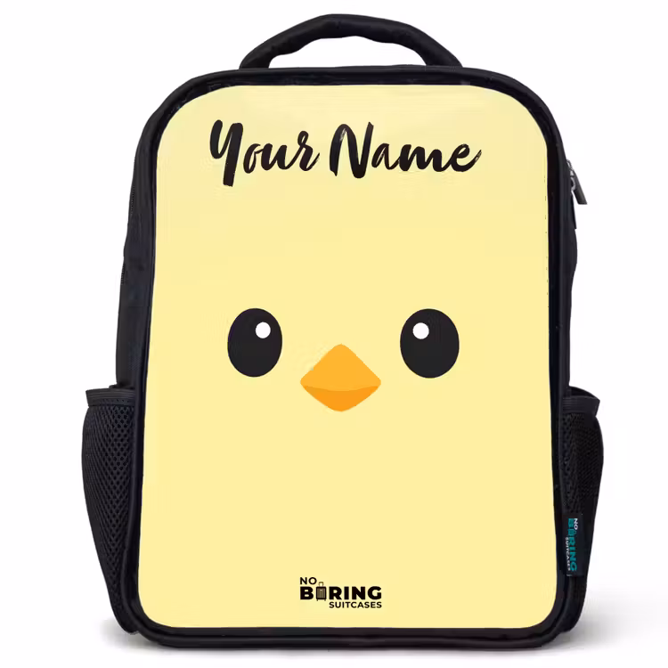 Kids backpack with name - Black - Kawai - Chick - Yellow — 1