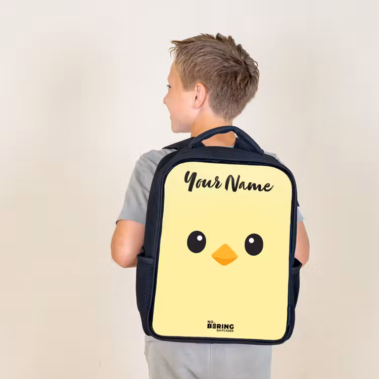 Kids backpack with name - Black - Kawai - Chick - Yellow — 2