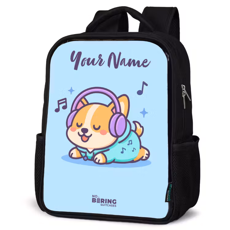 Kids backpack with name - Black - Kawai - Dog - Music — 4