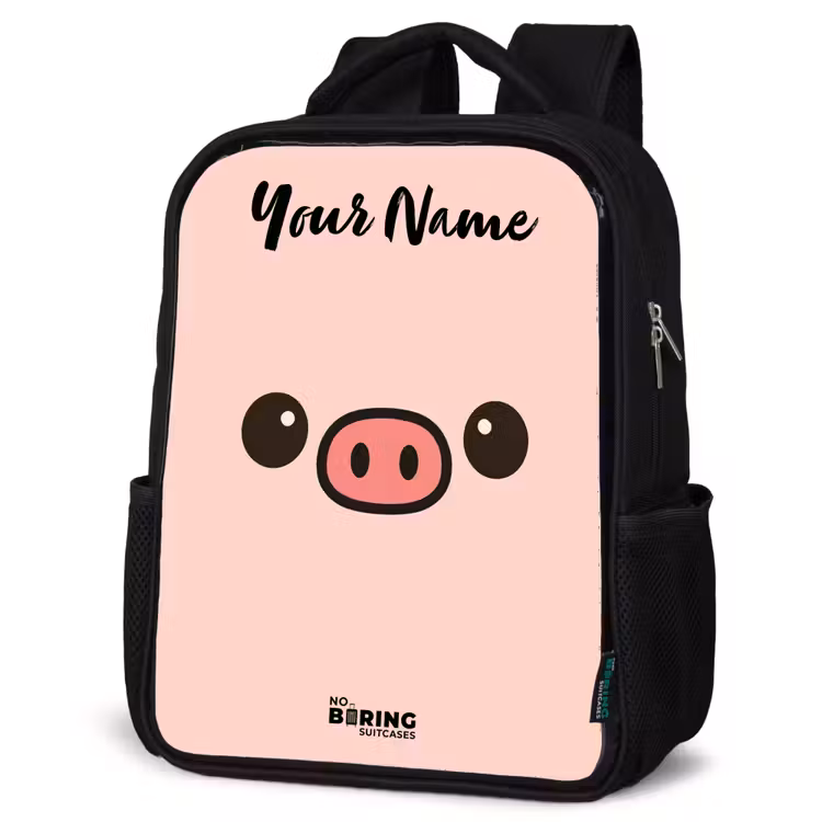 Kids backpack with name - Black - Kawai - Pig - Pink — 4