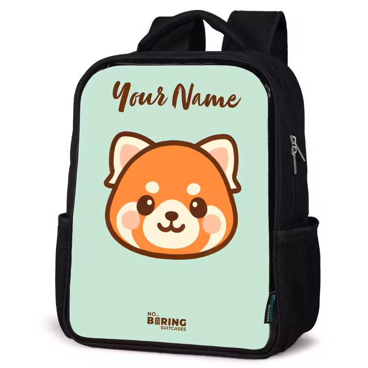 Kids backpack with name - Black - Kawai - Red panda - Green — 4