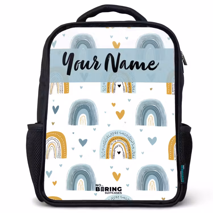 Kids backpack with name - Black - Pattern - Rainbow - Hearts — 1