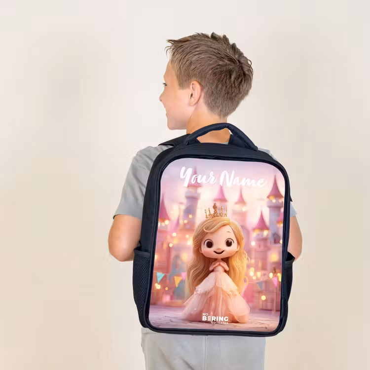 Kids backpack with name - Black - Princess - Pink - Castle — 2