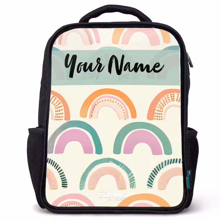 Kids backpack with name - Black - Rainbow - Pastel - Pattern — 1