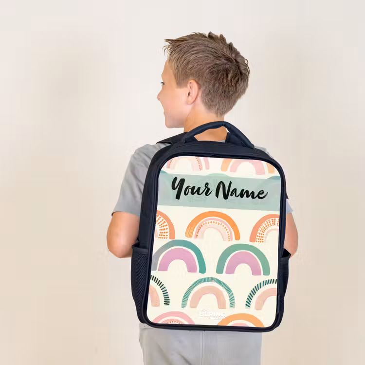 Kids backpack with name - Black - Rainbow - Pastel - Pattern — 2