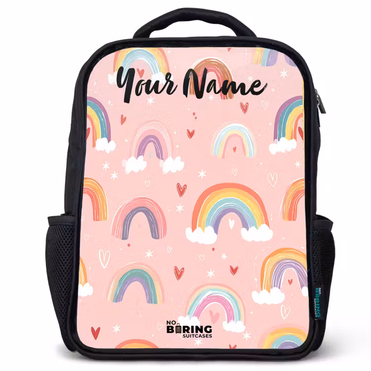 Kids backpack with name - Black - Rainbow - Pattern - Pastel — 1