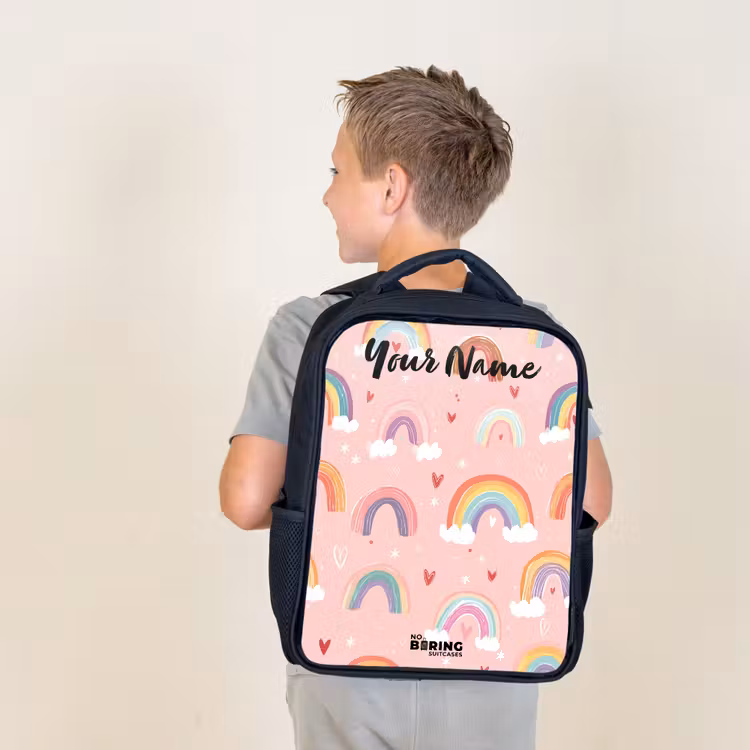 Kids backpack with name - Black - Rainbow - Pattern - Pastel — 2