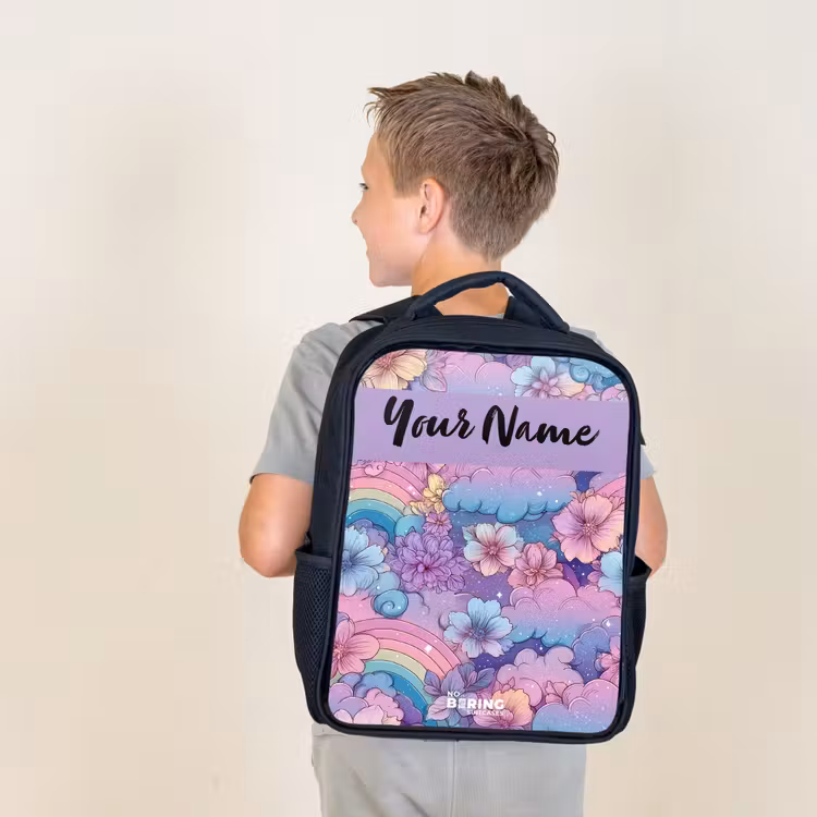 Kids backpack with name - Black - Rainbows - Flowers - Colorful — 2