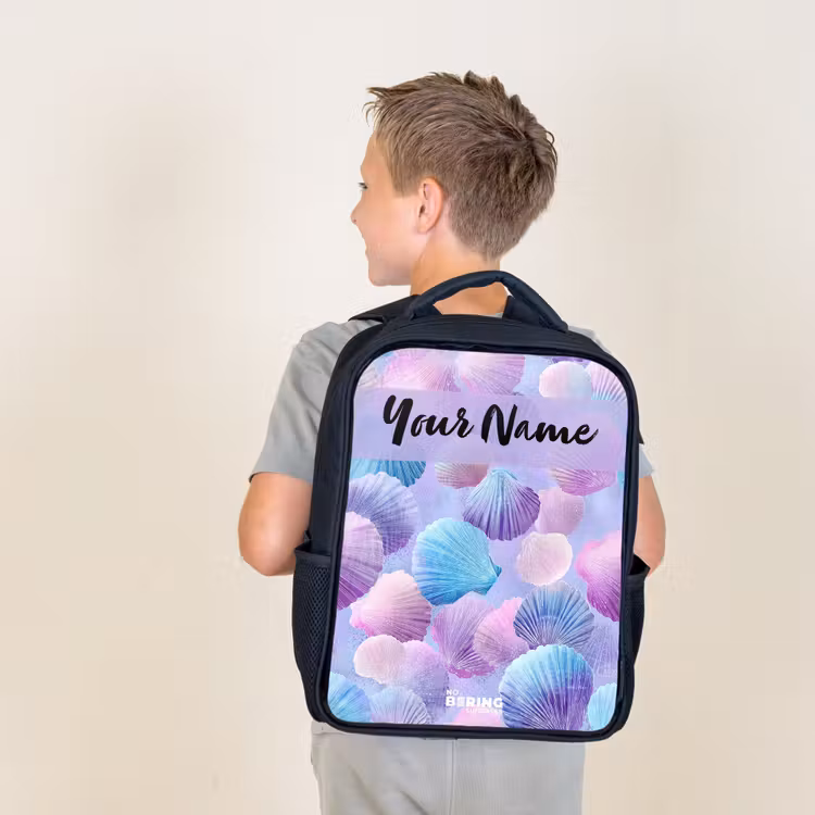 Kids backpack with name - Black - Shells - Purple - Blue - Pattern — 2