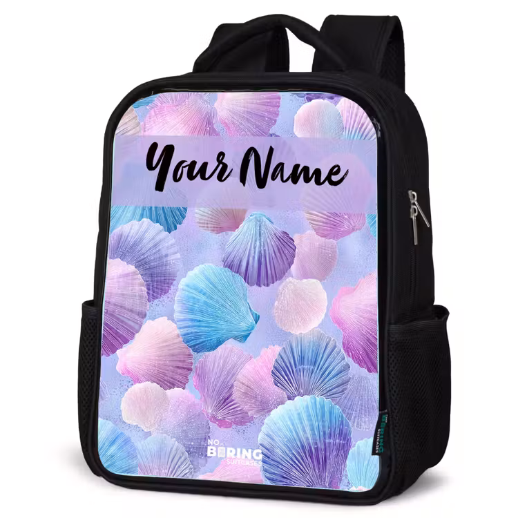 Kids backpack with name - Black - Shells - Purple - Blue - Pattern — 4
