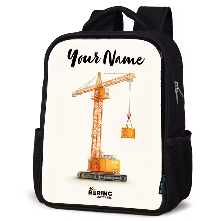 Kids backpack with name - Black - Tower Crane - Signed - Orange — 4