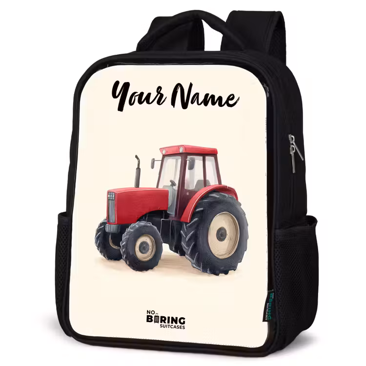 Kids backpack with name - Black - Tractor - Signed - Red — 4