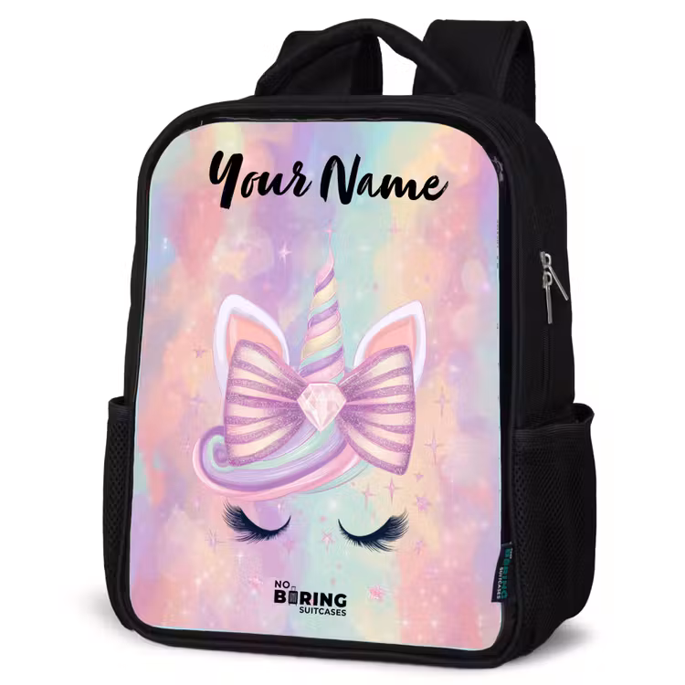 Kids backpack with name - Black - Unicorn - Glitter - Rainbow - Pastel — 4