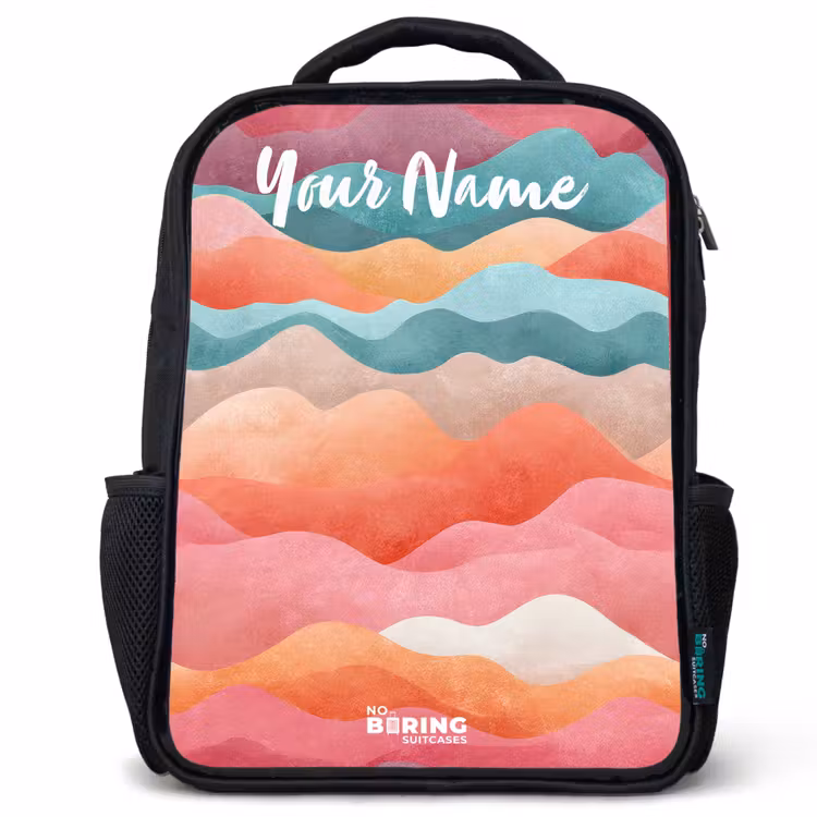 Kids backpack with name - Black - Waves - Colorful - Abstract — 1
