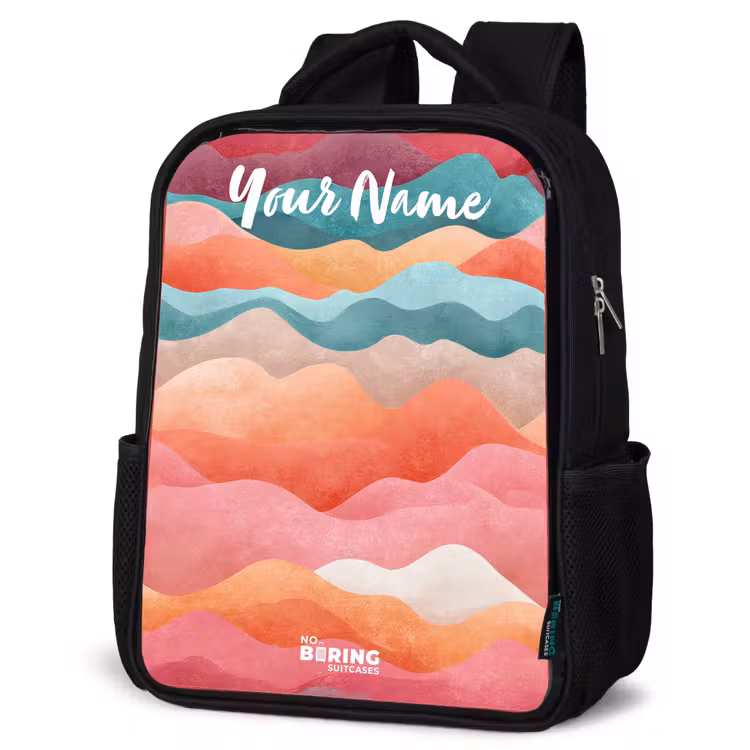 Kids backpack with name - Black - Waves - Colorful - Abstract — 4