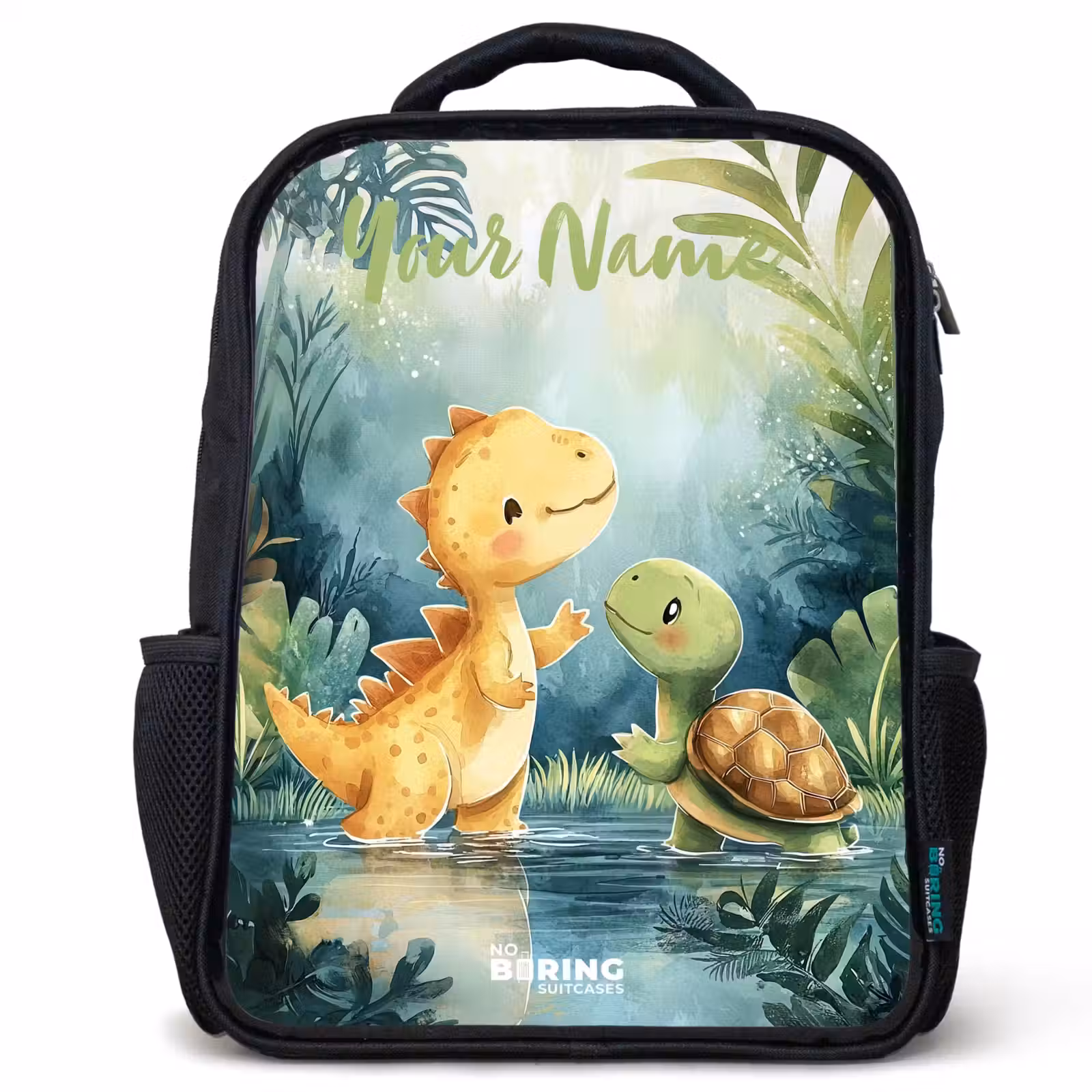 Kids backpack with name - Black - Dino - Turtle - Jungle — 1