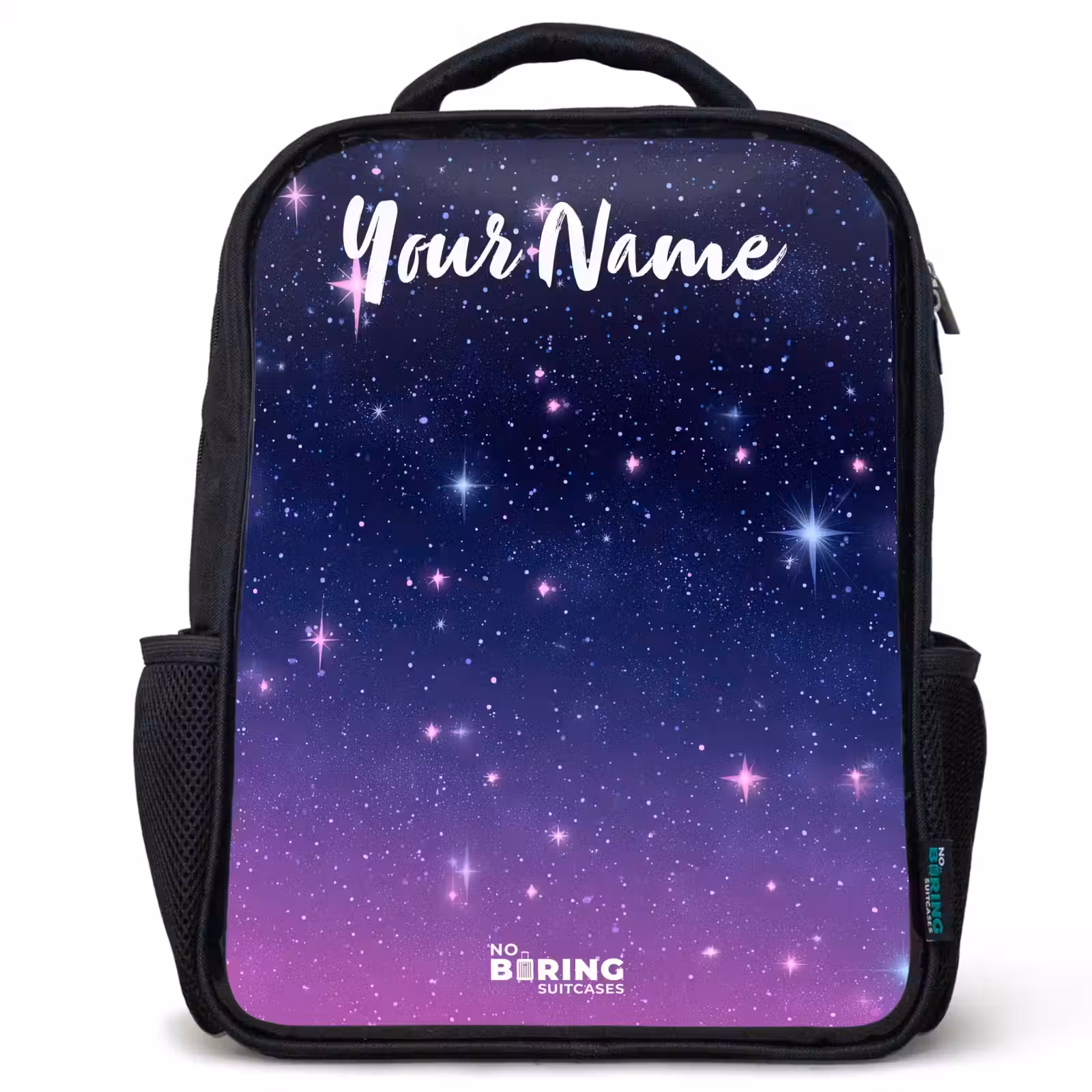 Kids backpack with name - Black - Stars - Galaxy - Blue - Pink — 1