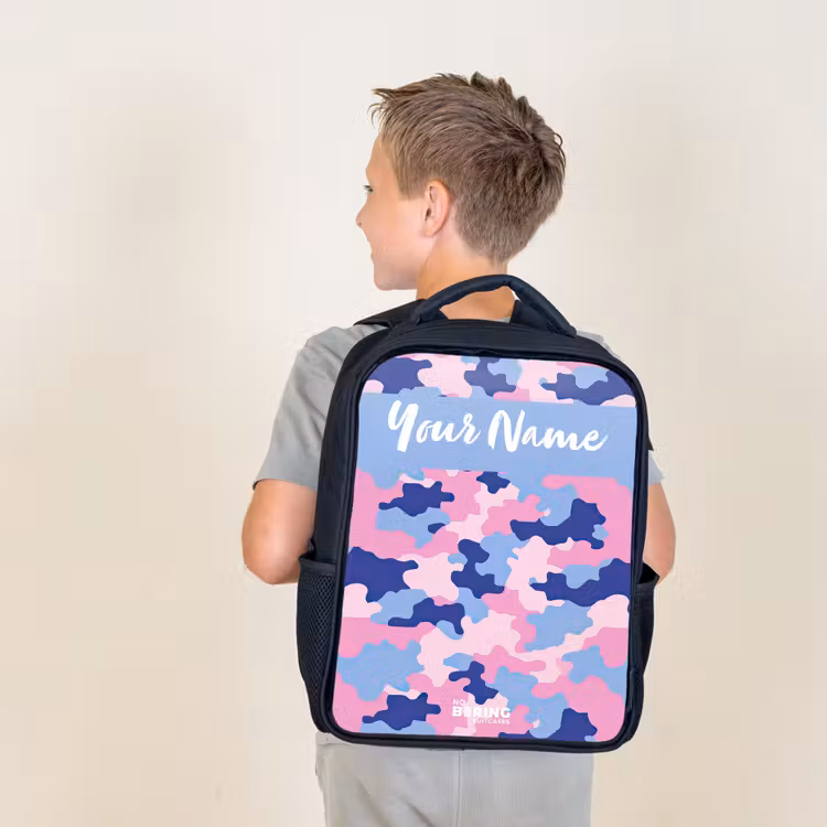 Kids backpack with name - Black - Camouflage - Pink - Blue — 2