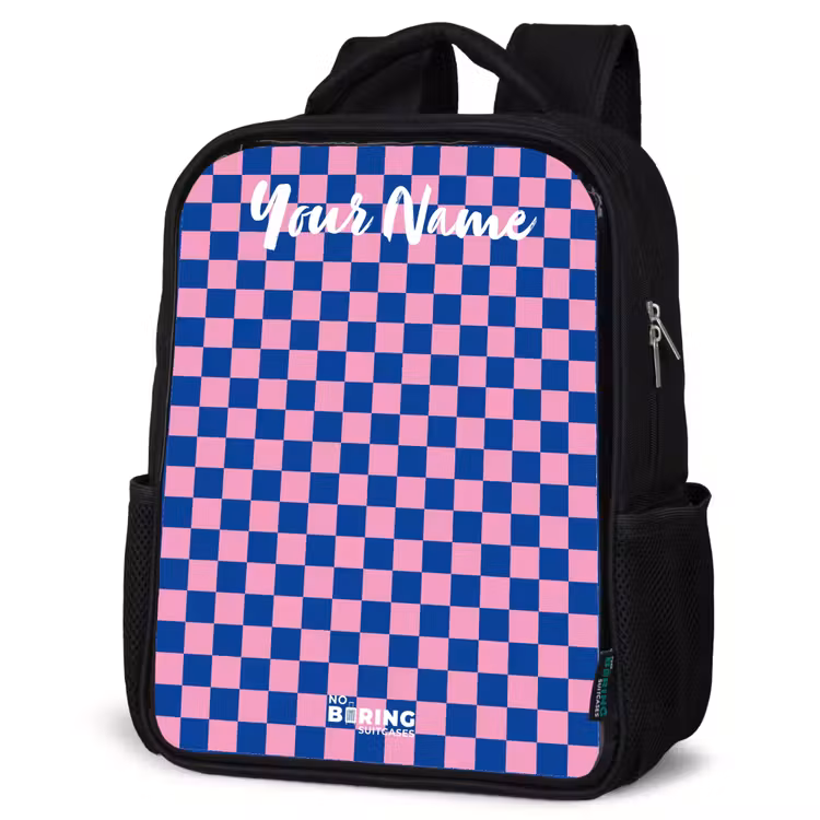 Kids backpack with name - Black - Cubes - Blue - Pink — 4
