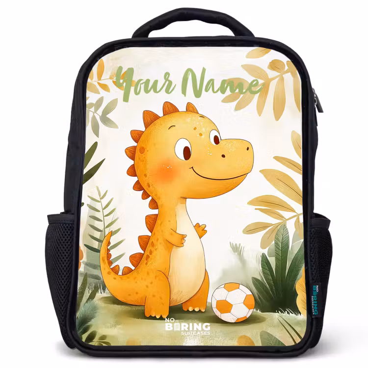 Kids backpack with name - Black - Dino - Football - Orange — 1