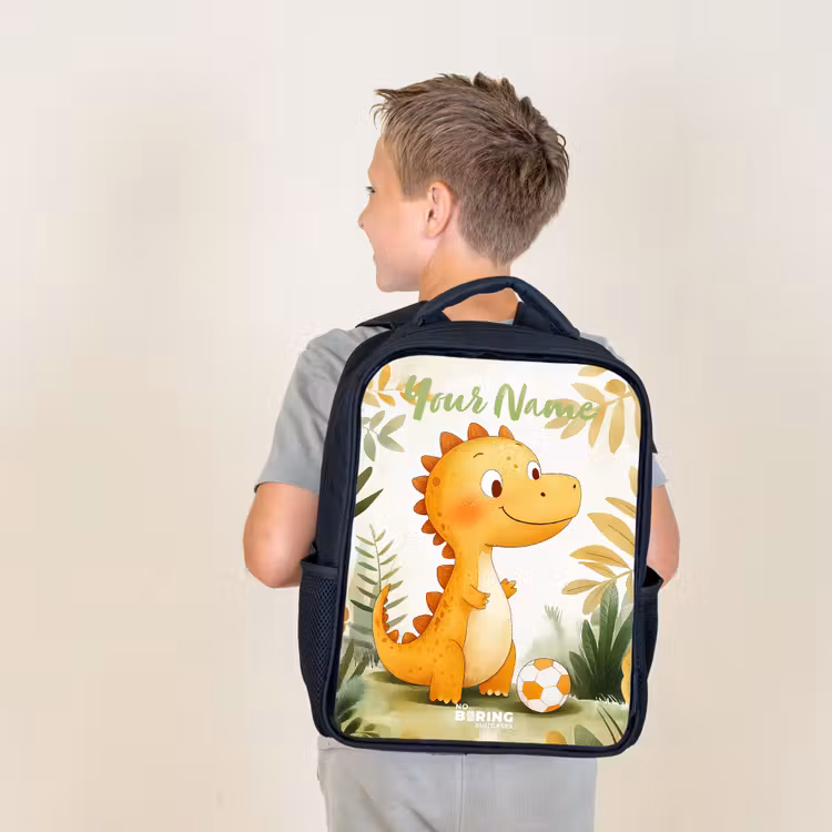 Kids backpack with name - Black - Dino - Football - Orange — 2