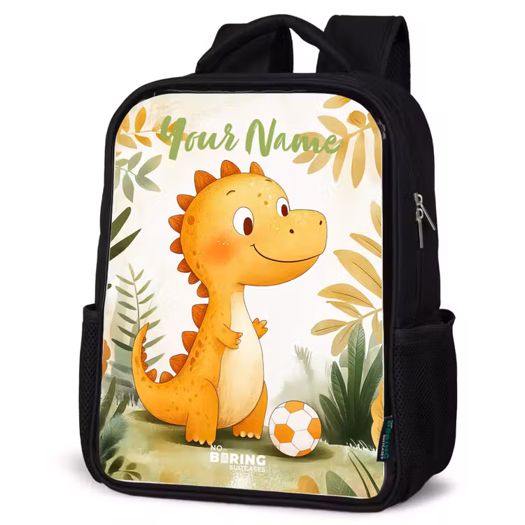 Kids backpack with name - Black - Dino - Football - Orange — 4