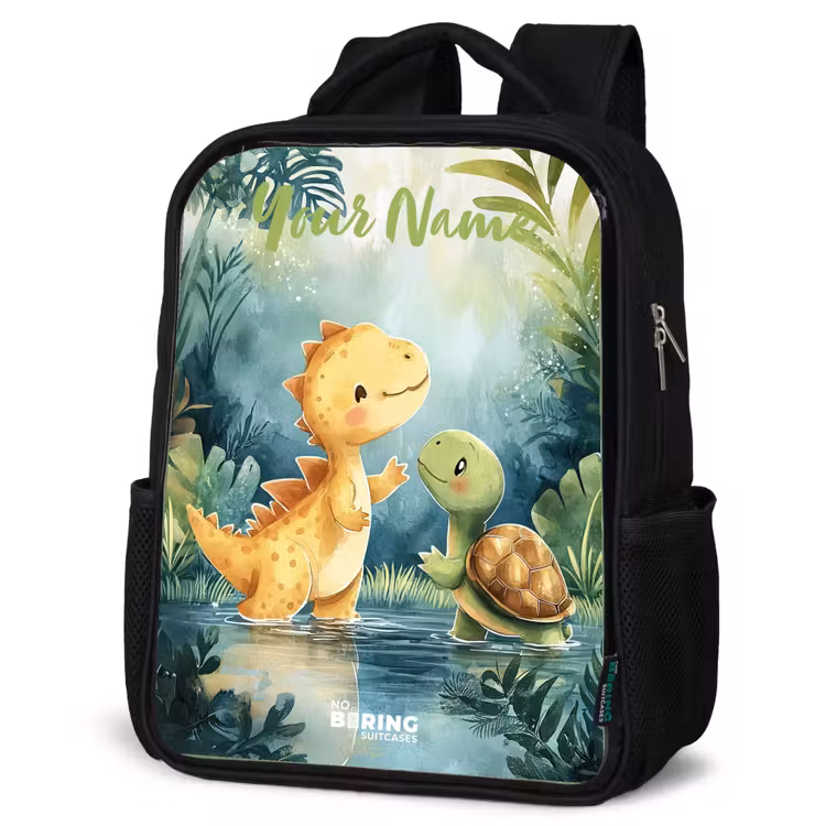 Kids backpack with name - Black - Dino - Turtle - Jungle — 4