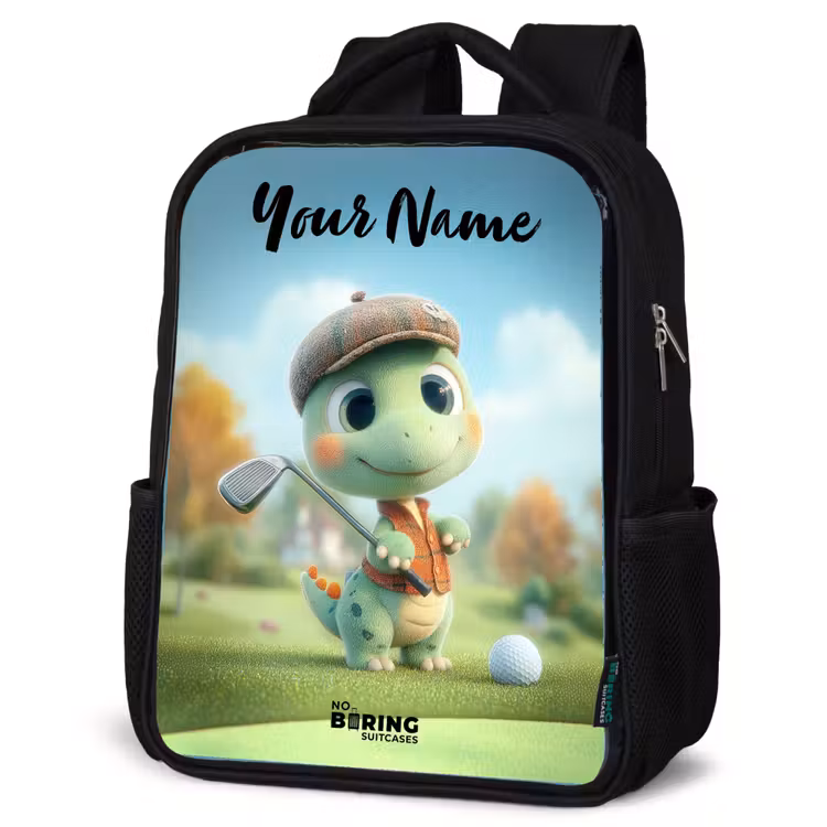 Kids backpack with name - Black - Golf - Dino - Green — 4