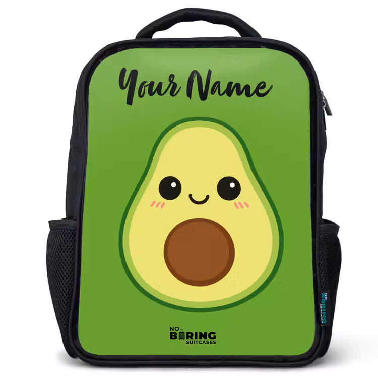 Kids backpack with name - Black - Kawai - Avocado - Green — 1