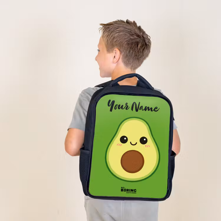 Kids backpack with name - Black - Kawai - Avocado - Green — 2