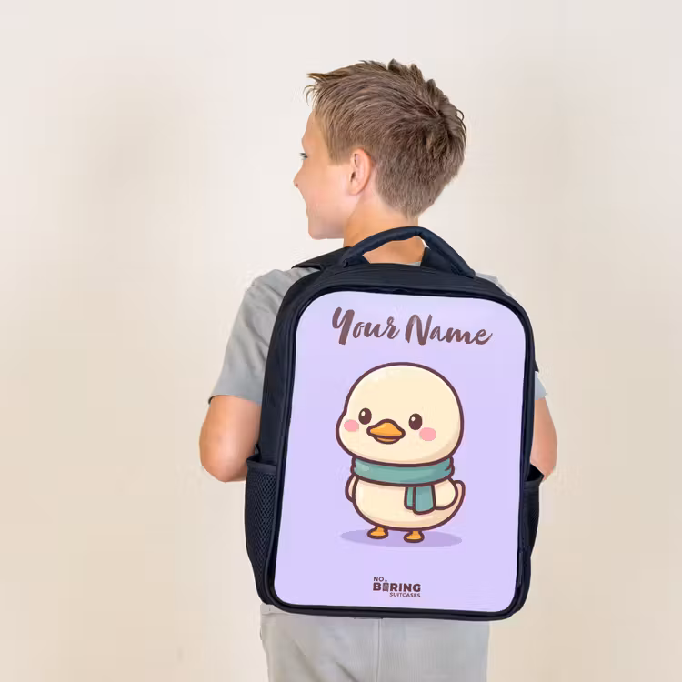 Kids backpack with name - Black - Kawai - Duck - Scarf — 2