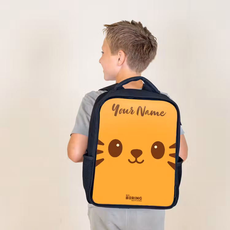 Kids backpack with name - Black - Kawai - Tiger - Orange — 2
