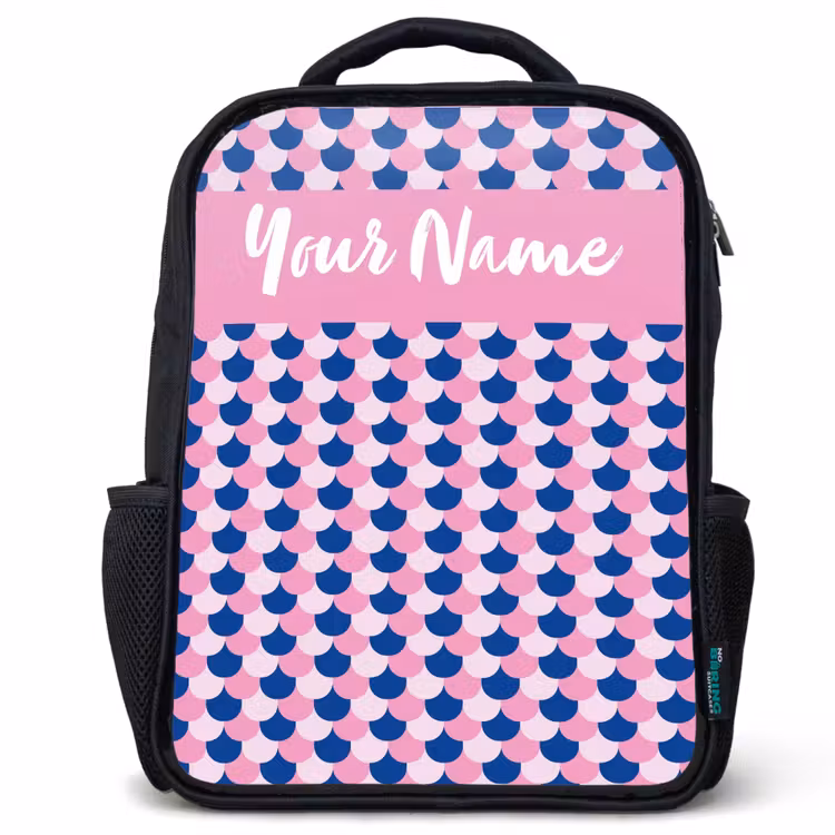 Kids backpack with name - Black - Scales - Pattern - Blue - Pink — 1