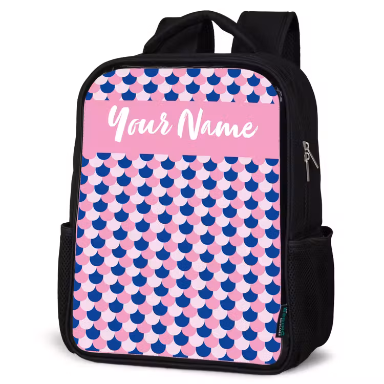 Kids backpack with name - Black - Scales - Pattern - Blue - Pink — 4