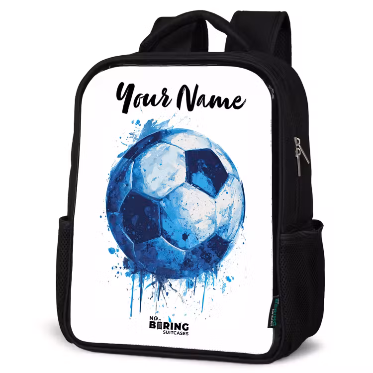 Kids backpack with name - Black - Soccer vibes - Ink splashes - Blue — 4